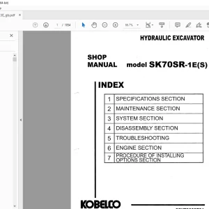Kobelco SK70SR-1E(S) Hydraulic Excavator Shop Manual S5YT0003E01 PDF