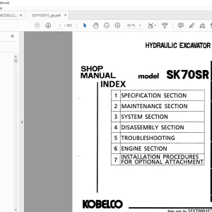 Kobelco SK70SR Hydraulic Excavator Shop Manual S5YT0001E PDF