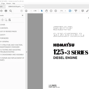 Komatsu 125-3 Series Diesel Engine Shop Manual SEBM024209 PDF