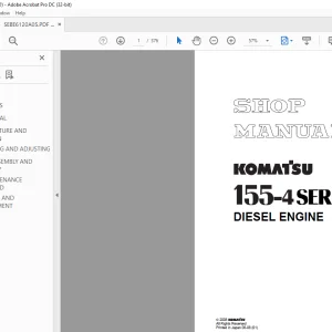 Komatsu 155-4 Series Diesel Engine Shop Manual SEBE6120A05 - PDF DOWNLOAD