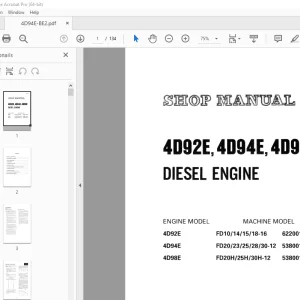 Komatsu 4D92E 4D94E 4D98E Diesel Engine Shop Manual 4D94E-BE2 PDF