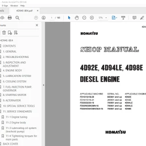 Komatsu 4D92E 4D94LE 4D98E Diesel Engine Shop Manual 4D94E-BE4 PDF