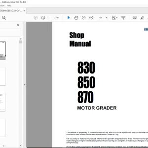Komatsu  830 850 & 870 MOTOR GRADER Shop Manual CEBMG58102 PDF