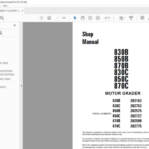 Komatsu 830B, 850B, 870B Motor Grader Shop Manual CEBM011200 - PDF DOWNLOAD