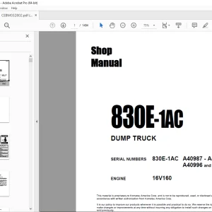 Komatsu 830E-1AC DUMP TRUCK Shop Manual CEBM032802 PDF