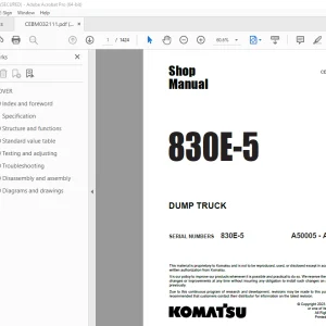 Komatsu 830E-5 Dump Truck Shop Manual CEBM032111 PDF