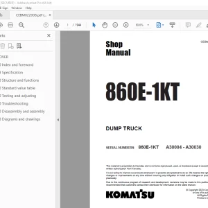 Komatsu 860E-1KT Dump Truck Shop Manual CEBM022008 PDF