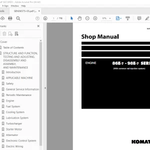 Komatsu 86E-7 98E-7 Series Engine Shop Manual SEN06575-05 PDF