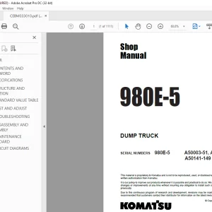 Komatsu 980E-5 DUMP TRUCK Shop Manual CEBM033010 - PDF DOWNLOAD
