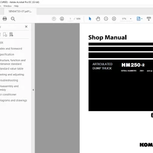 Komatsu ARTICULATED DUMP TRUCK HM250-2 Shop Manual SEN04733-07 - PDF DOWNLOAD