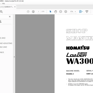Komatsu Avance Loader WA300L-3 Shop Manual SEBM017300 - PDF DOWNLOAD