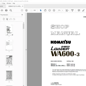 Komatsu Avance Loader WA600-3 Shop Manual SEBM013210 PDF