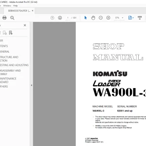 Komatsu Avance Loader WA900L-3 Shop Manual SEBM035704 - PDF DOWNLOAD