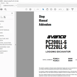 Komatsu Avance PC200LL-6 PC220LL-6 Logging Excavator Shop Manual CEBM005700 PDF
