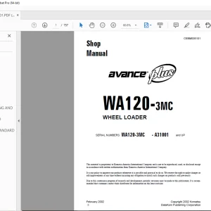 Komatsu Avance Plus WA120-3MC Wheel Loader Shop Manual CEBM005101 - PDF DOWNLOAD