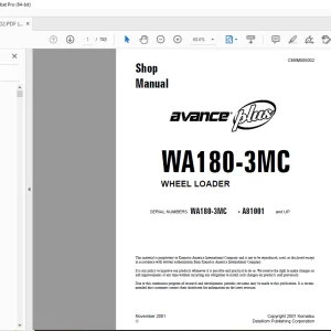 Komatsu Avance Plus WA180-3MC Wheel Loader Shop Manual CEBM005002 - PDF