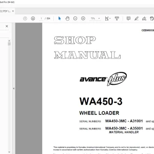 Komatsu Avance Plus WA450-3 Wheel Loader Shop Manual CEBM003602 - PDF
