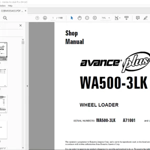 Komatsu Avance Plus WA500-3LK WHEEL LOADER Shop Manual CEBM005403 PDF