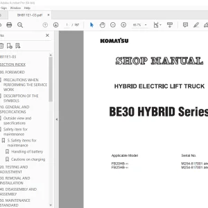 Komatsu BE30 Hybrid Series Electric Lift Truck Shop Manual PDF