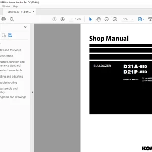 Komatsu BULLDOZER D21A-8E0 D21P-8E0 Shop Manual SEN03320-11 PDF