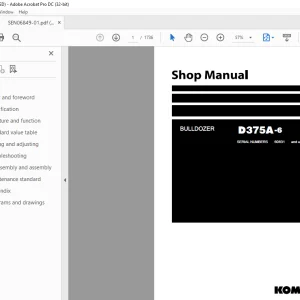 Komatsu BULLDOZER D375A-6 Shop Manual SEN06849-01 PDF