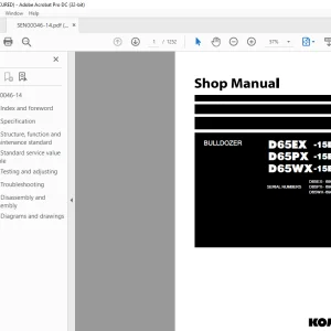 Komatsu BULLDOZER D65EX -15E0 D65PX -15E0 D65WX-15E0 Shop Manual SEN00046-14 PDF