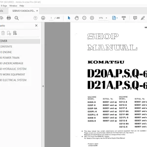 Komatsu Bulldozer D20A-6 D20P-6 D20S-6, D20Q-6 D21A-6 D21P-6 D21S-6 D21Q-6 Shop Manual PDF
