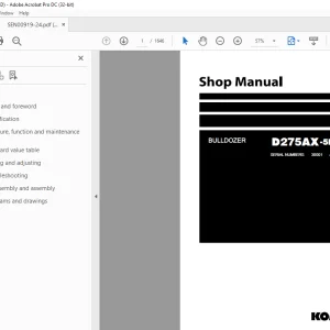 Komatsu Bulldozer D275AX-5E0 Shop Manual SEN00919-24 - PDF DOWNLOAD