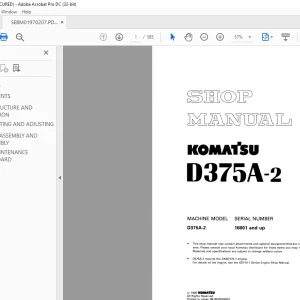 Komatsu Bulldozer D375A-2 Shop Manual SEBM01970207 - PDF DOWNLOAD