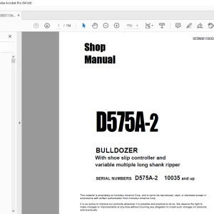 Komatsu Bulldozer D575A-2 Shop Manual SEBM015600K - PDF DOWNLOAD