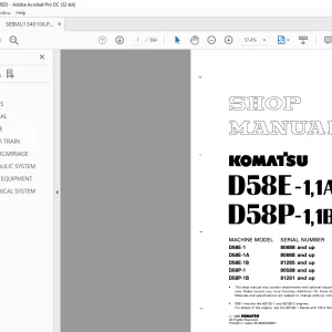 Komatsu Bulldozer D58E-1,1A,1B D58P-1,1B Shop Manual SEBMU1340106