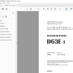 Komatsu Bulldozer D63E-1 Shop Manual SEBMU1410102 - PDF DOWNLOAD