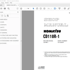 Komatsu CD110R-1 Skid Steer Loader Shop Manual SEBD021902 PDF
