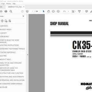 Komatsu CK35-1 Crawler Skid Steer Loader Shop Manual WEBM007100 PDF