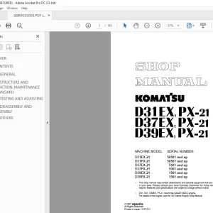 Komatsu Crawler Bulldozer D31EX-21, D31PX-21, D37EX-21, D37PX-21, D39EX-21, D39PX-21 Shop Manual PDF