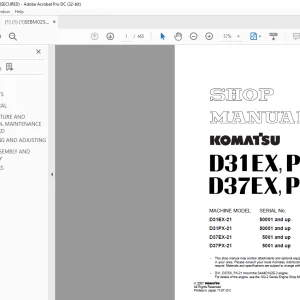 Komatsu Crawler Bulldozer D31EX-21, D31PX-21, D37EX-21, D37PX Shop Manual PDF