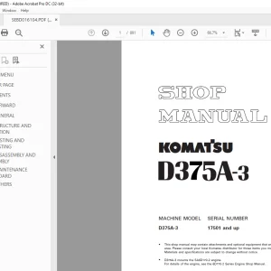 Komatsu Crawler Bulldozer D375A-3 Shop Manual SEBM016104 - PDF DOWNLOAD