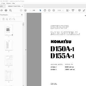 Komatsu D150A-1 D155A-1 Bulldozer Shop Manual SEBM0170A07 PDF