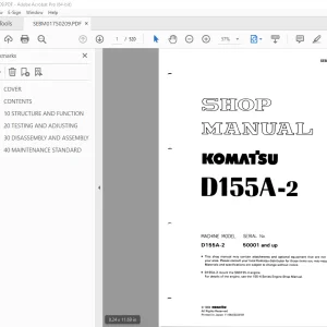Komatsu D155A-2 Bulldozer Shop Manual SEBM01750209 - PDF DOWNLOAD 