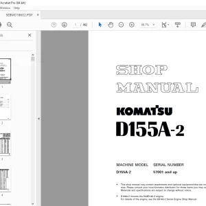 Komatsu D155A-2 Dozer Bulldozer Shop Manual SEBM018602  PDF