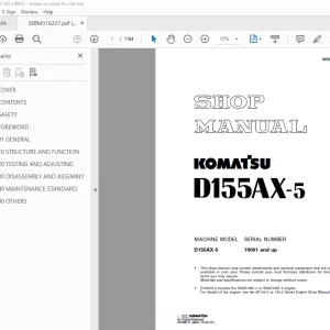 Komatsu D155AX-5 Bulldozer Shop Manual SEBM016207 - PDF DOWNLOAD 
