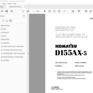 Komatsu D155AX-5 Bulldozer Shop Manual SEBM034805 PDF