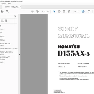 Komatsu D155AX-5 Shop Manual SEBM034808 - PDF DOWNLOAD