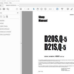Komatsu D20S-5 D20Q-5 D21S-5 D21Q-5 Bulldozer Shop Manual PDF
