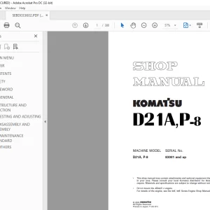 Komatsu D21A, P-8 Shop Manual SEBM033602 - PDF DOWNLOAD