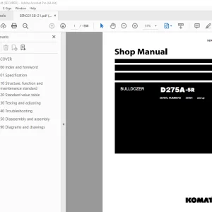 Komatsu D275A-5R Bulldozer Shop Manual SEN02158-21 PDF