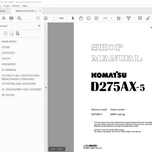 Komatsu D275AX-5 Bulldozer Shop Manual SEBM025509 PDF