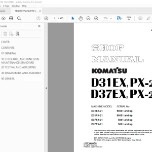 Komatsu D31EX-21, D31PX-21, D37EX-21, D37PX-21 Bulldozer Shop Manual PDF
