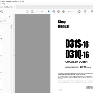 Komatsu D31S-16 D31Q-16 CRAWLER DOZER Shop Manual SEBM0113B01 - PDF DOWNLOAD