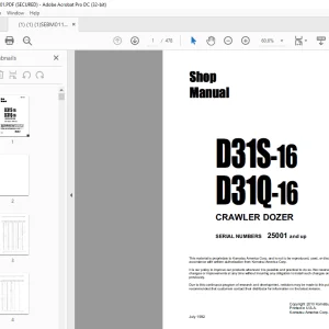 Komatsu D31S-16 D31Q-16 CRAWLER DOZER Shop Manual SEBM0113B01 PDF